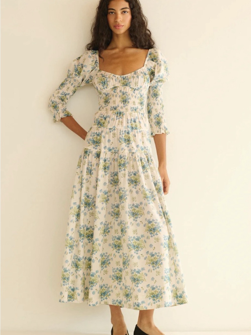 Doen- Seraphina dress-  Cream Maxi Dress with Blue and Green Floral Print